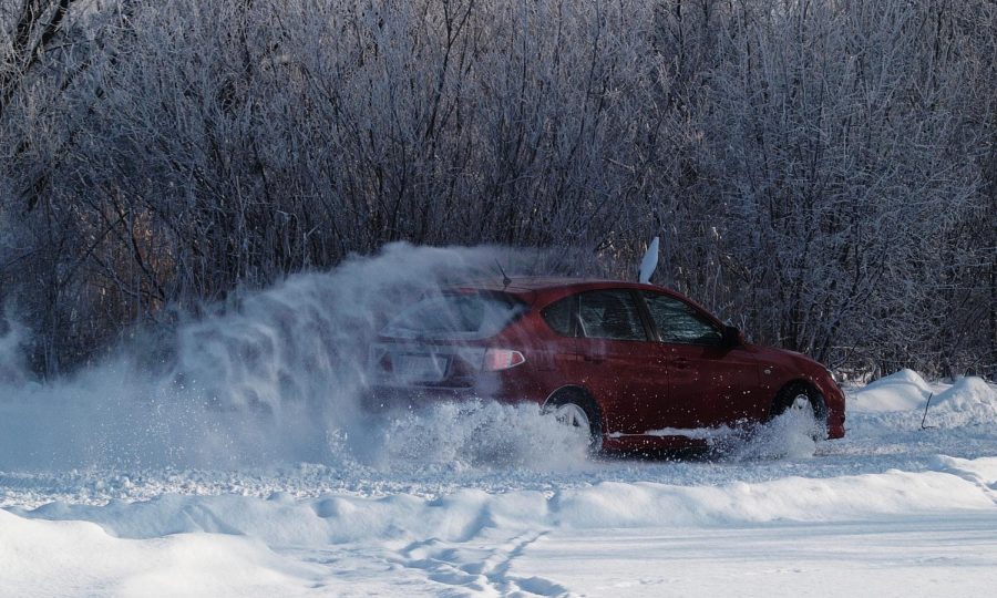 Cars can often swerve and off road when coming upon ice or snow, as pictured above.