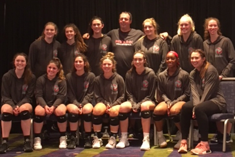 The JV Volleyball takes a group picture during the tournament. The players have been preparing for tournaments since December, and were able to show their hard work at The First Lady's Challenge.