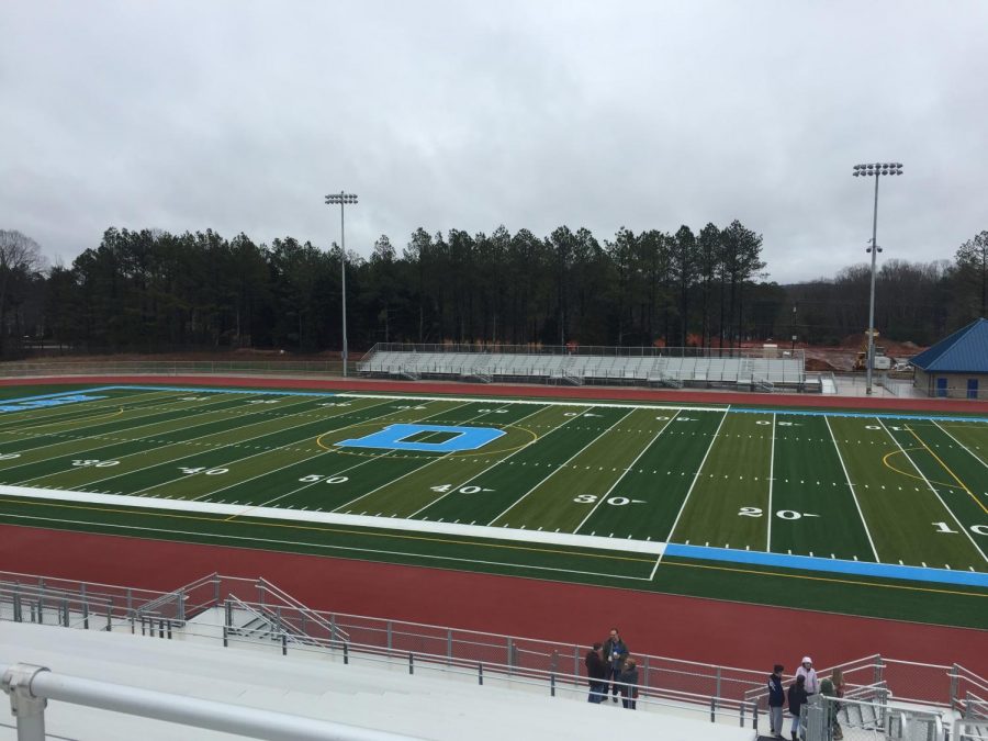 Denmark High School’s field nears completion as the field is painted and the bleachers are installed. The only thing that is left to do is to paint the lines on the track surrounding the field. In addition to the Danes’ football field, Denmark High School will have separate fields for soccer and softball/baseball that have yet to be finished. 