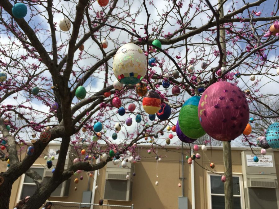 Despite the cold and windy weather, Souths German Club kids set up their Tree of Life between the World Language Mod Pod and West Hall. 