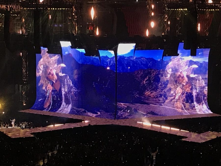 Taylor Swift performs Getaway Car at the Mercedes-Benz Stadium in Atlanta.