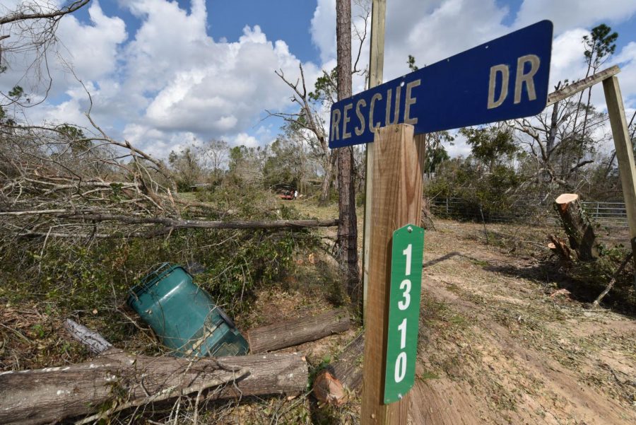 This picture captures the destruction of Hurricane Michael in Jackson County, FL.