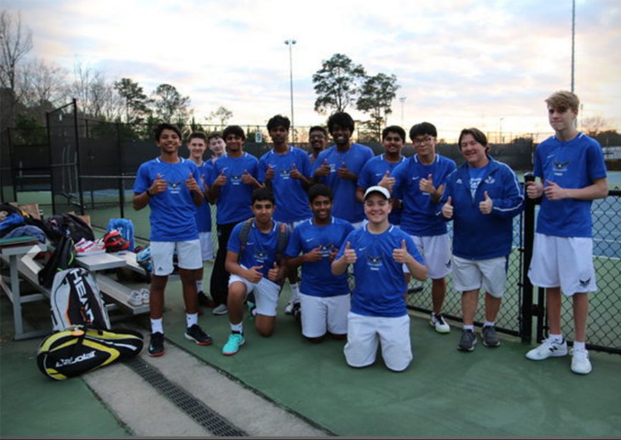 Dedicated team. The JV Boys team here at South practice for 4 days each week, from Monday to Thursday. Every practice lasts about 2 hours. It definitely takes a committed team to take that much time out of their lives for South’s tennis team.