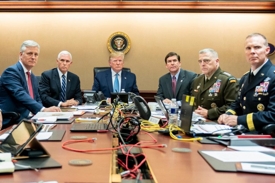 Looking into a storm. Pictured are President Trump and his counsel watching the raid unfold. Trump claimed to have been in close touch with the special-op forces, and aims to eliminate Islamic Forces in Syria. He claimed on Twitter, Just confirmed that Abu Bakr al-Baghdadi’s number one replacement has been terminated by American troops. Most likely would have taken the top spot - Now he is also Dead!