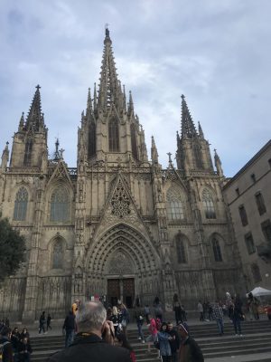 Cathedral of Barcelona. The Catholic church is an important part of Spanish culture which is represented by the architecture found in the country. Traveling to different regions allows one to broaden their cultural perspective. 