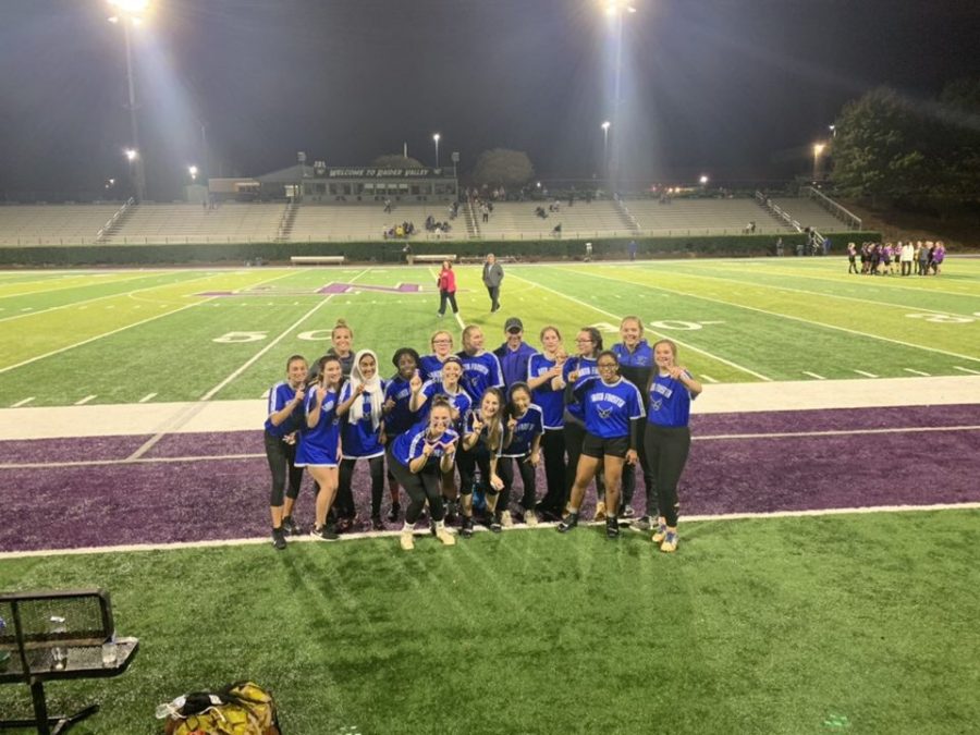 The lady war eagles flag football team poses after their win against North Forsyth; 8-2. Each and every girl has been working hard from 4:00- 5:30 after school to prepare for the season ahead. The game was on Thursday night at North Forsyth High School where Souths football team also faced the Raiders Friday night. 