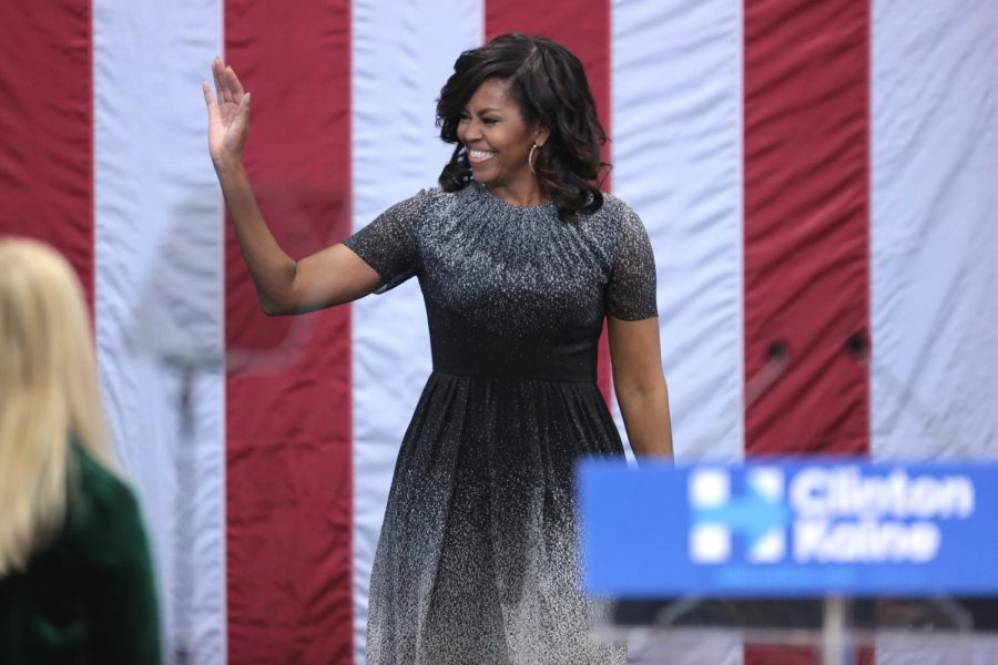 A room full of adoring fans. As Michelle Obama walks on to the stage with a huge smile on her face, she waves to the audience as she walks up to the podium. Former first lady has experience in public speaking and continues to display those skills. Like during this virtual democratic national convention. 