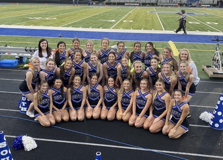 Go War Eagles! The cheerleaders smile for the camera, ready to cheer on the strong and successful  SFHS Varsity Football team. The cheerleaders came together this year to perform stellar cheers and stunts for the crowd to boost team spirit at the SFHS football games. 