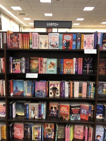 The Collections Barnes & Noble LGBTQ+ section.  This large section within the bookstore features LGBTQ+ love stories. These books brough together the LGBTQ+ community in Forsyth and helped many LGBTQ+ students discover their identities.