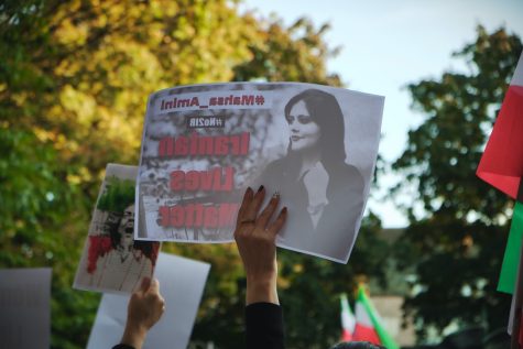 On Wednesday, Oct. 5, protestors rally in the streets of Stockholm, Sweden, many holding up pictures of Mahsa Amini. Similar protests have erupted all over the globe against the Iranian governments response to and possible involvement in Aminis death.