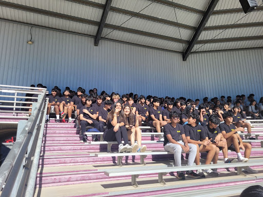 SFHS FBLA Students. Students wait for guest speaker Mr. Patrick Grady to speak about FBLA. Afterwards, students stood up and clapped along to a fun leadership chant Grady sang along to. 
