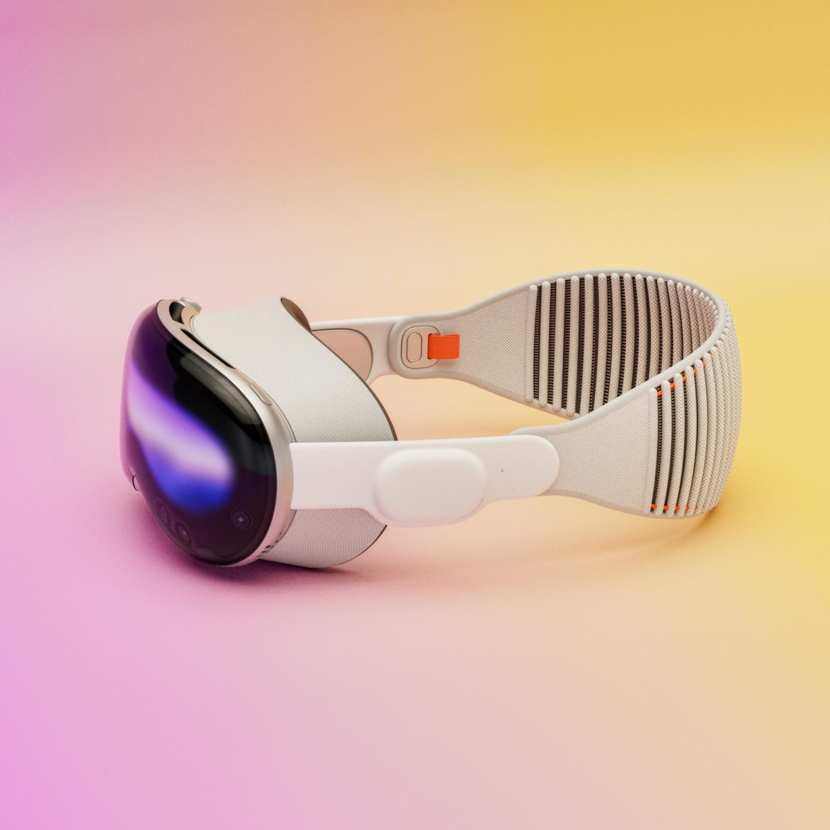 Apple’s Vision Pro headset is set to launch in early 2024 to online and US customers. The mixed-reality headset has turned heads globally as it boasts several never-seen-before features such as 3D videos and images with spatial audio.
(“Apple Vision Pro VR headset on a colorful background”/ Igor Omilaev/Unsplash/Unsplash License)