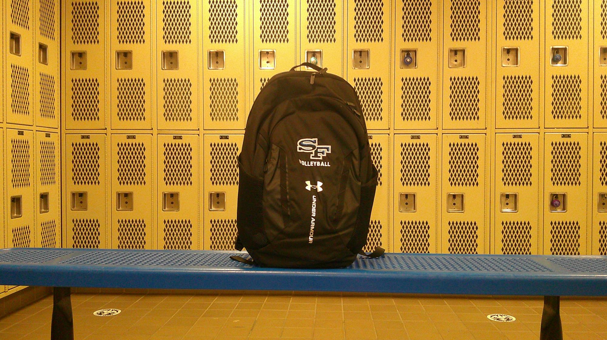 New Under Armour sports backpack featured in the women's locker room. 